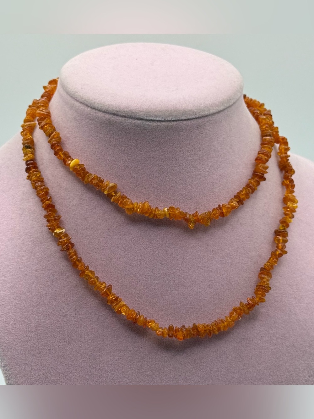 vintage Amber Chip Beaded Necklace - Golden Orange Women Jewelry